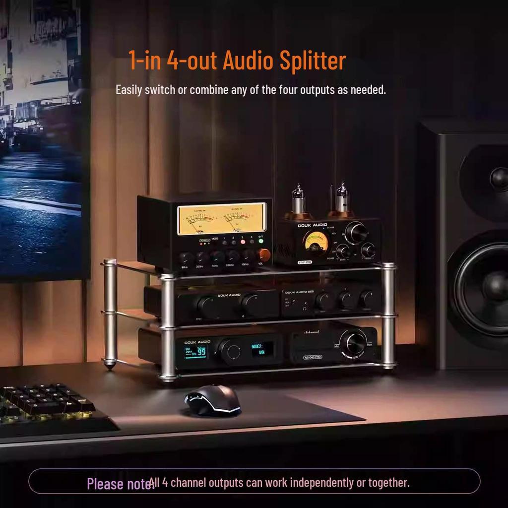Little Bear D5 4-Way Audio Switcher with 5-Segment Stereo EQ & VU Meter HiFi Preamplifier
