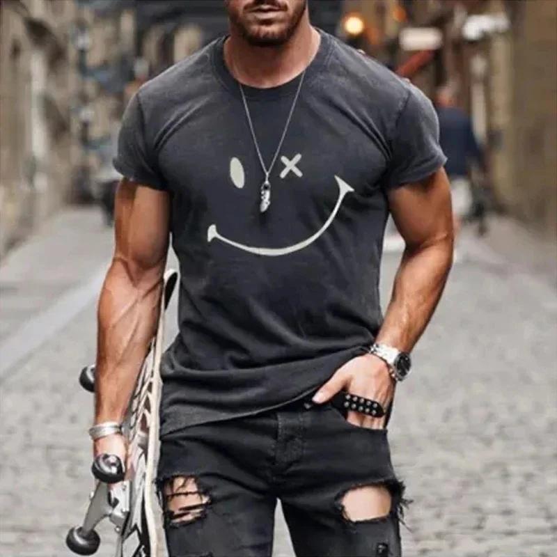 Funny Mens T-shirt Smiling Face New Trendy Summer Fashion Simple Tops 3D Print Loose Casual Short Sleeve T shirts