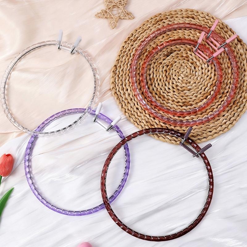 2Pcs Adjustable Embroidery Hoop Spring Loaded Round Plastic Stitching Frames for Sewing Needlework Fabric Craft Project
