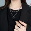 Trend fashion double-layer stacked wearing hollow love necklace new trendy niche personality men's and women's hip-hop collarbone chain
