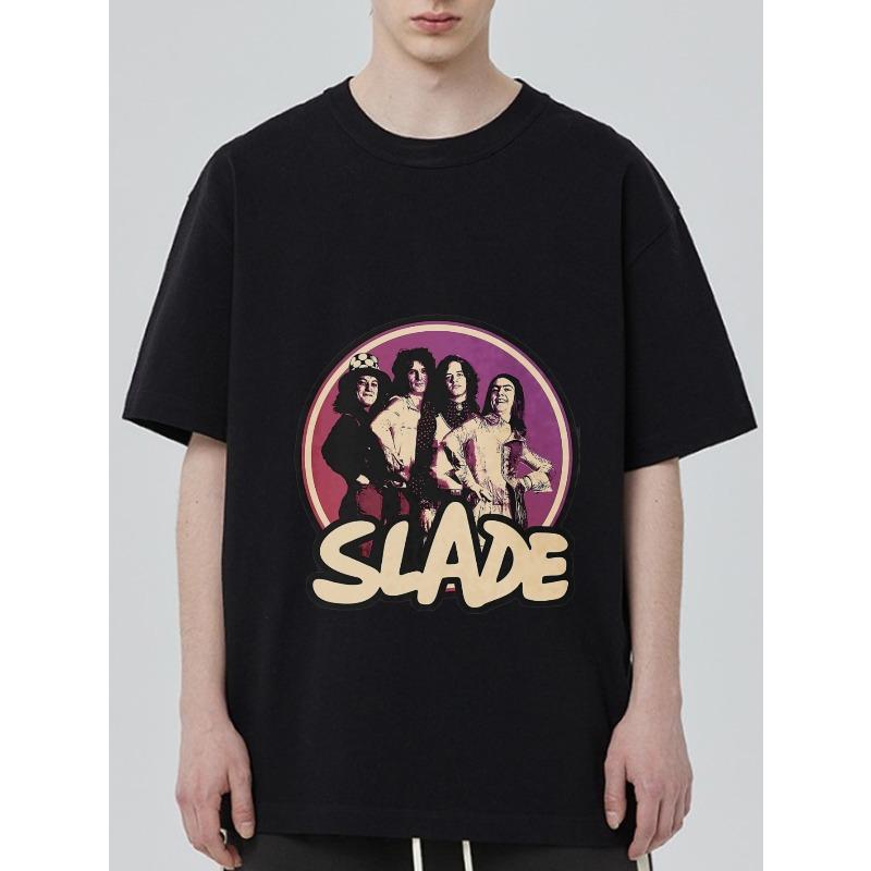 

Черная футболка с принтом группы Slade и круглым дизайном для повседневной носки S