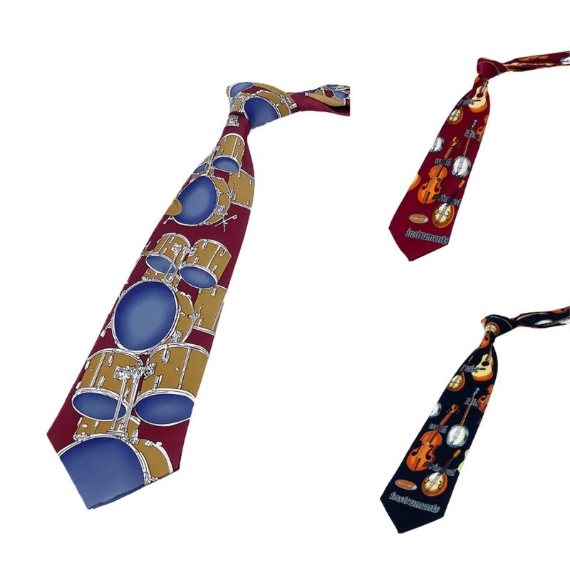 Stylish Men's Necktie Features Guitar And Drum Design For Music Enthusiasts And Casual Business Wear