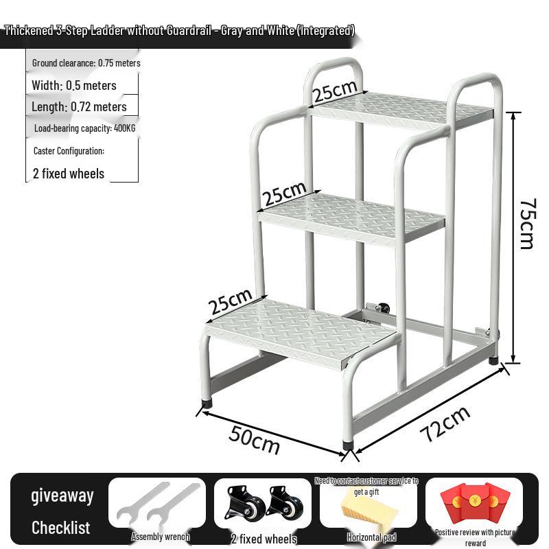 Industrial Mobile Warehouse Ladder with Wheels - Integrated Step Platform for Stocking and Shelf Access