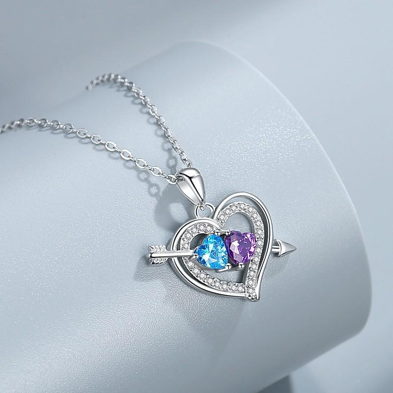 New Love God Arrow Necklace: Heart To Heart Love Love Double Color Fashion Creative Hollow Collar Chain for Girlfriend