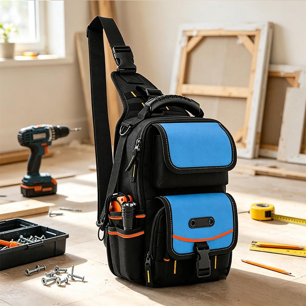 Electrician Tool Pouch Bag HVAC Tool Organizer Heavy-Duty Ergonomic Handle Removable Shoulder Strap for Electrician Tools