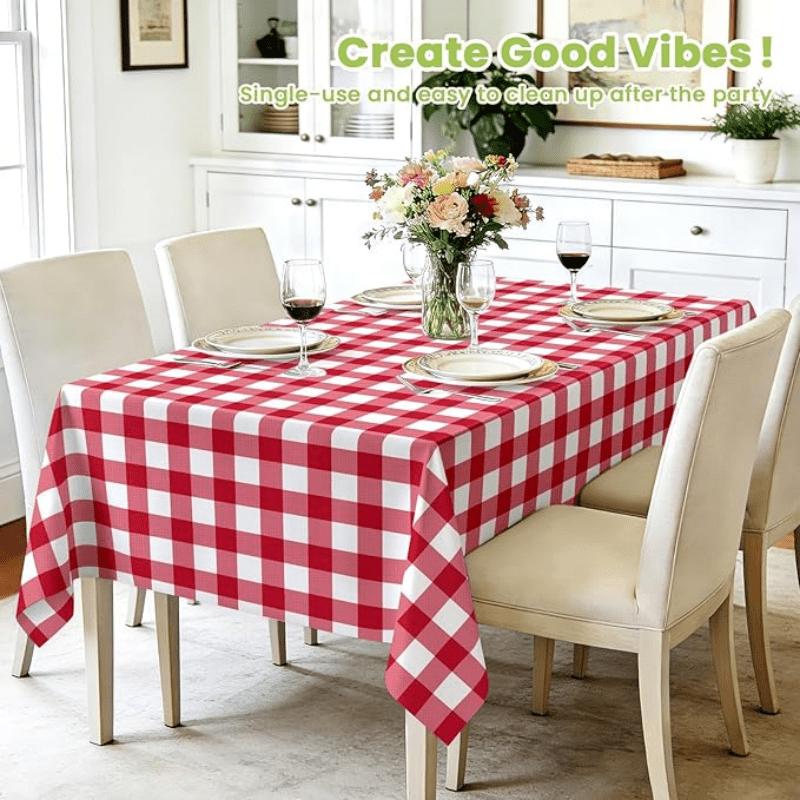 Rectangular Red Plaid Disposable Plastic Tablecloth, Waterproof Oilproof Table Cover for Outdoor Picnic, Kitchen, Holiday & Birthday Party Decoration