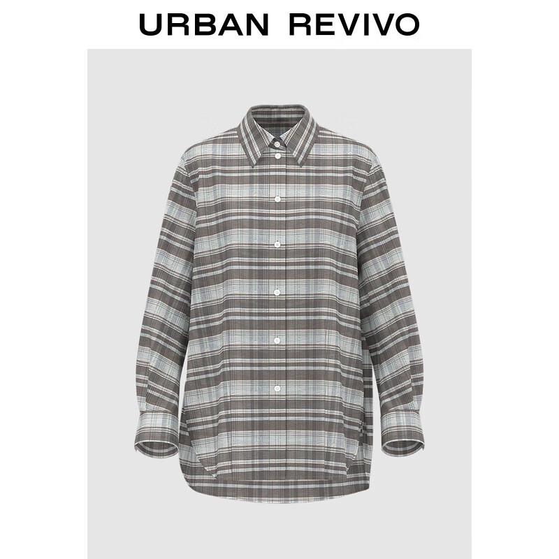 UR 2025 Autumn Retro Plaid Long Sleeve Shirt S