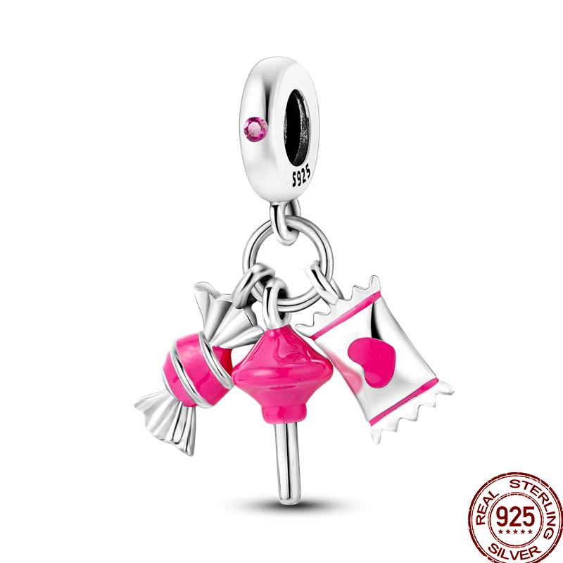 925 Silver Romantic Princess Pink Dress Lipstick Dancing Shoes Charm Beads For 3MM 925 Original Bracelet Jewelry