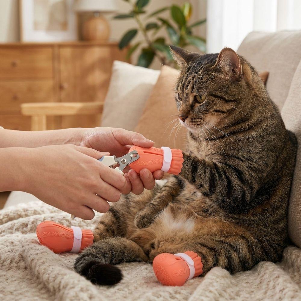 4PCS Soft Silicone Cat Bath Wash Boots Adjustable Pet Cat Shoes Cat Foot Cover  Bathing