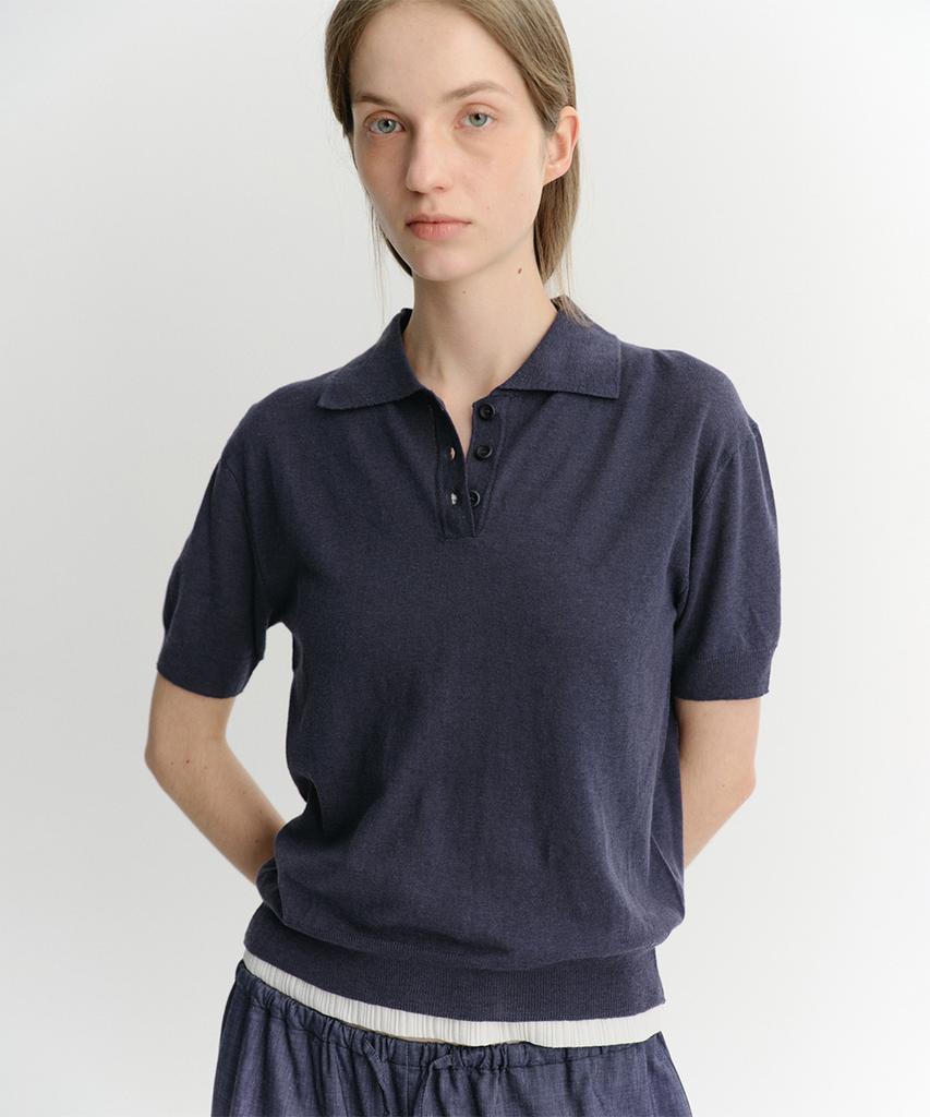 Ia Collar Knit Top (Navy)