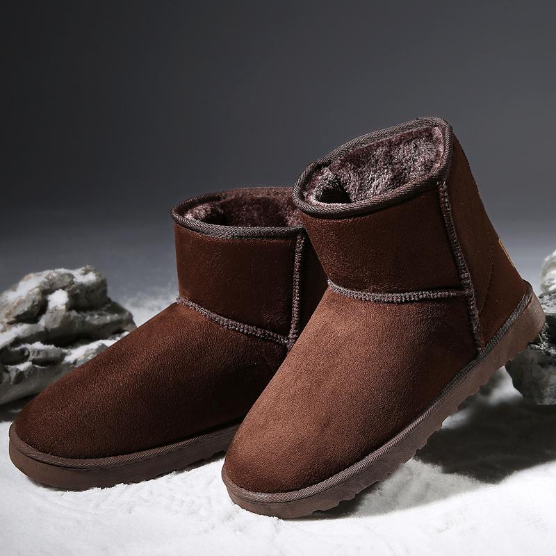 Fashion Brown Suede Men's Winter Boots Outdoor Warm Plush Snow Boots Men Fur Ankle Boots for Women Slip On Cotton Shoes botas masculino