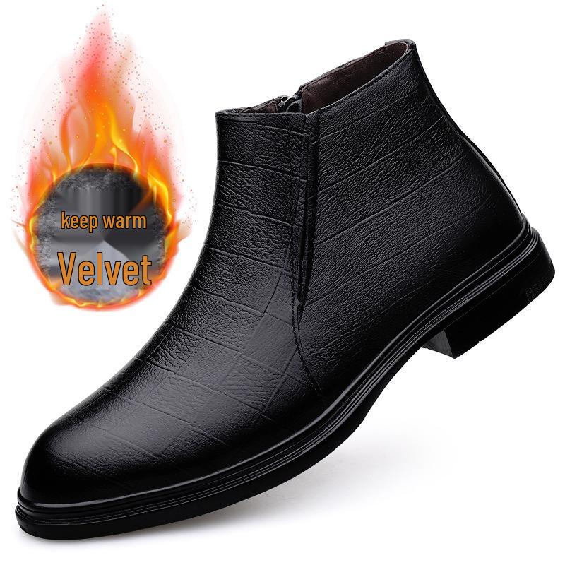 Men's Mid-Top Leather Zipper Boots: Casual & Formal, Autumn-Winter, High-Top Cowhide, Outdoor Short Boots.