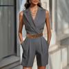 European and American Women clothes Summer Sleeveless Shorts Waist Hugging Slimming Temperament Set Women clothes Jumpsuit Grey Jumpsuit
