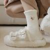 Cute Cartoon Mink Fleece Socks for Women White Mid-tube Socks Winter Thickened Velvet Warm Home Sleep Elastic Cuffs Socks