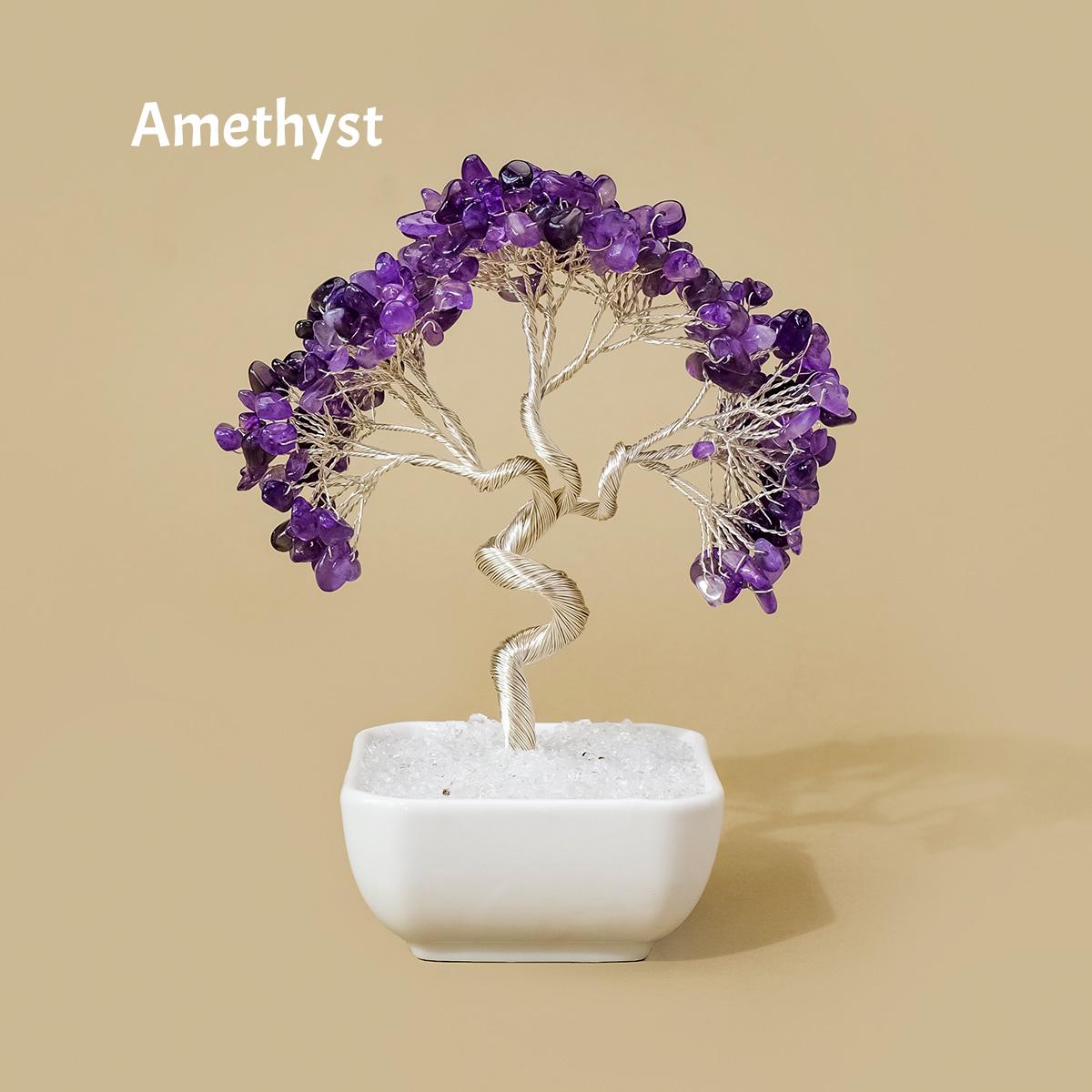 Natural Crystal Money Tree Ornament Handmade Gemstone Tree With Ceramic Base for Feng Shui Home Decor (Amethyst,about 7.5*18cm) аметист