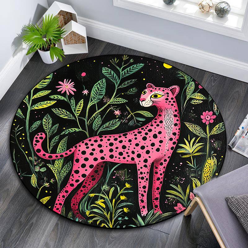 Pink Leopard Round Area Rug,Carpet Rug for Living Room Bedroom Sofa Playroom Decor,Non-slip Floor Mat