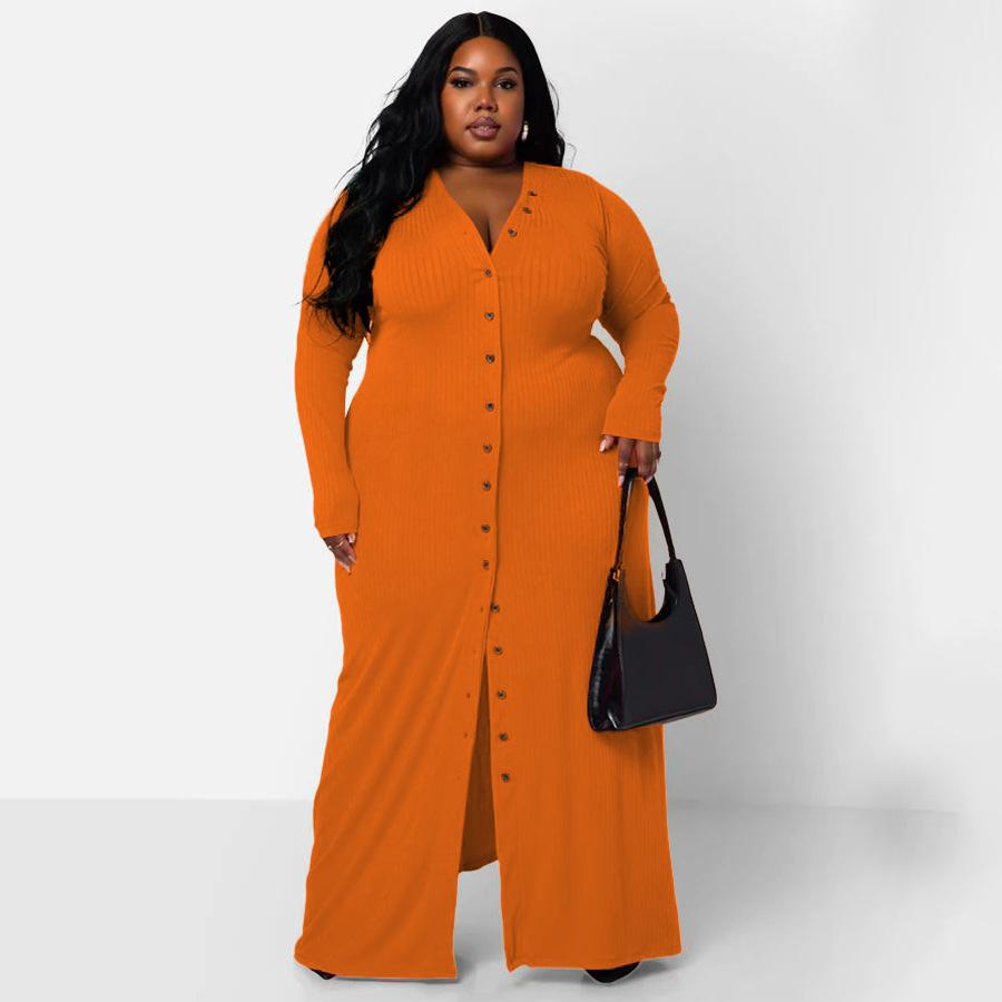 Spring and Autumn Plus Size Women's Sexy Pit Stripe Split Dress
