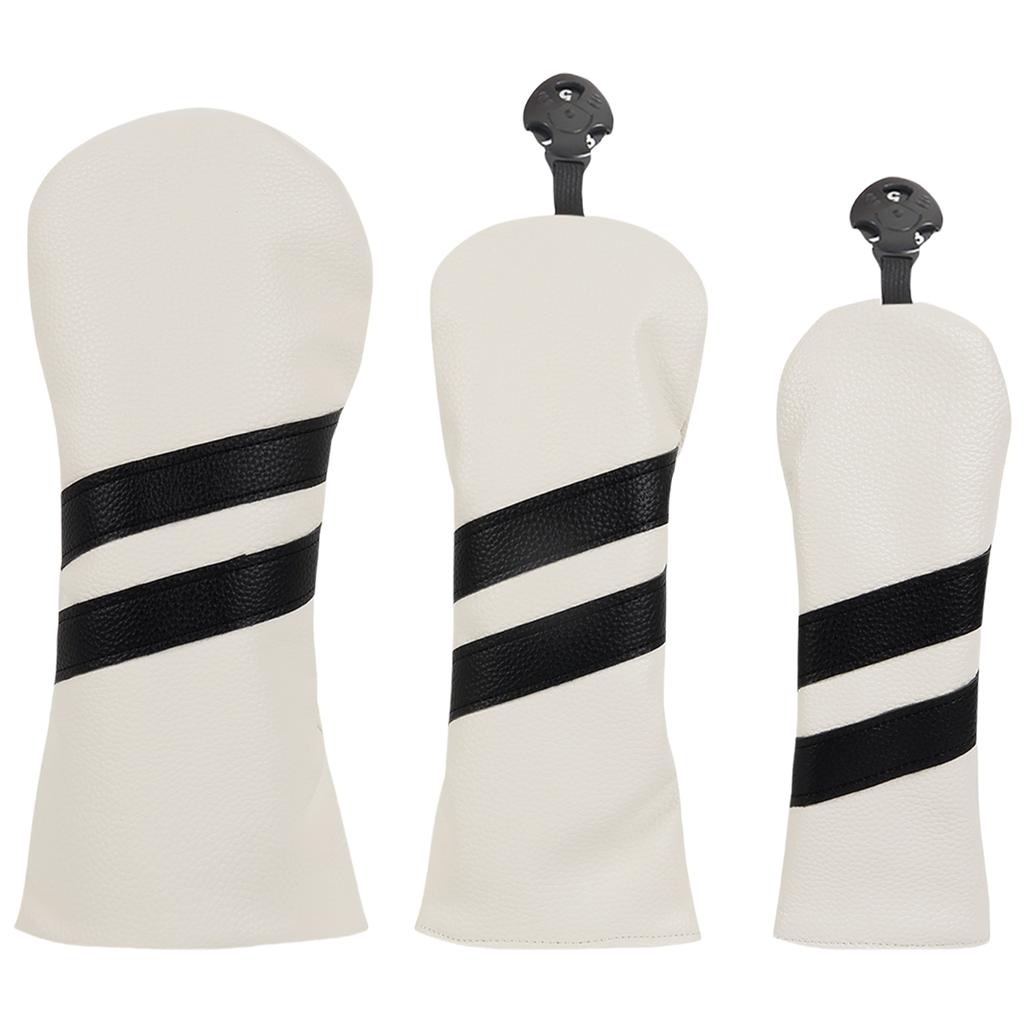 3Pcs PU Leather Golfs Club Head Cover Golfs Driver Headcover Stripe Pattern Fairway Wood Headcover Hybrids Head Cover