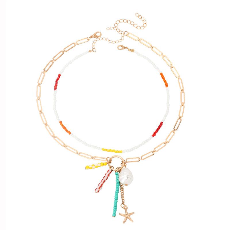 Ins Ethnic Boho Seed Bead Multi Layer Stackable Necklace, Elegant Choker Clavicle Chain