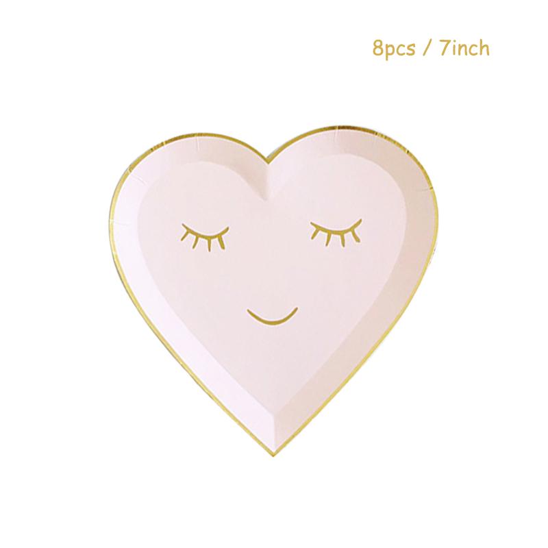 Champagne Party Rose Gold Disposable Tableware Pink Birthday 1st Baby Shower Favor Paper Plates Cup Party Supplies Wedding Decor