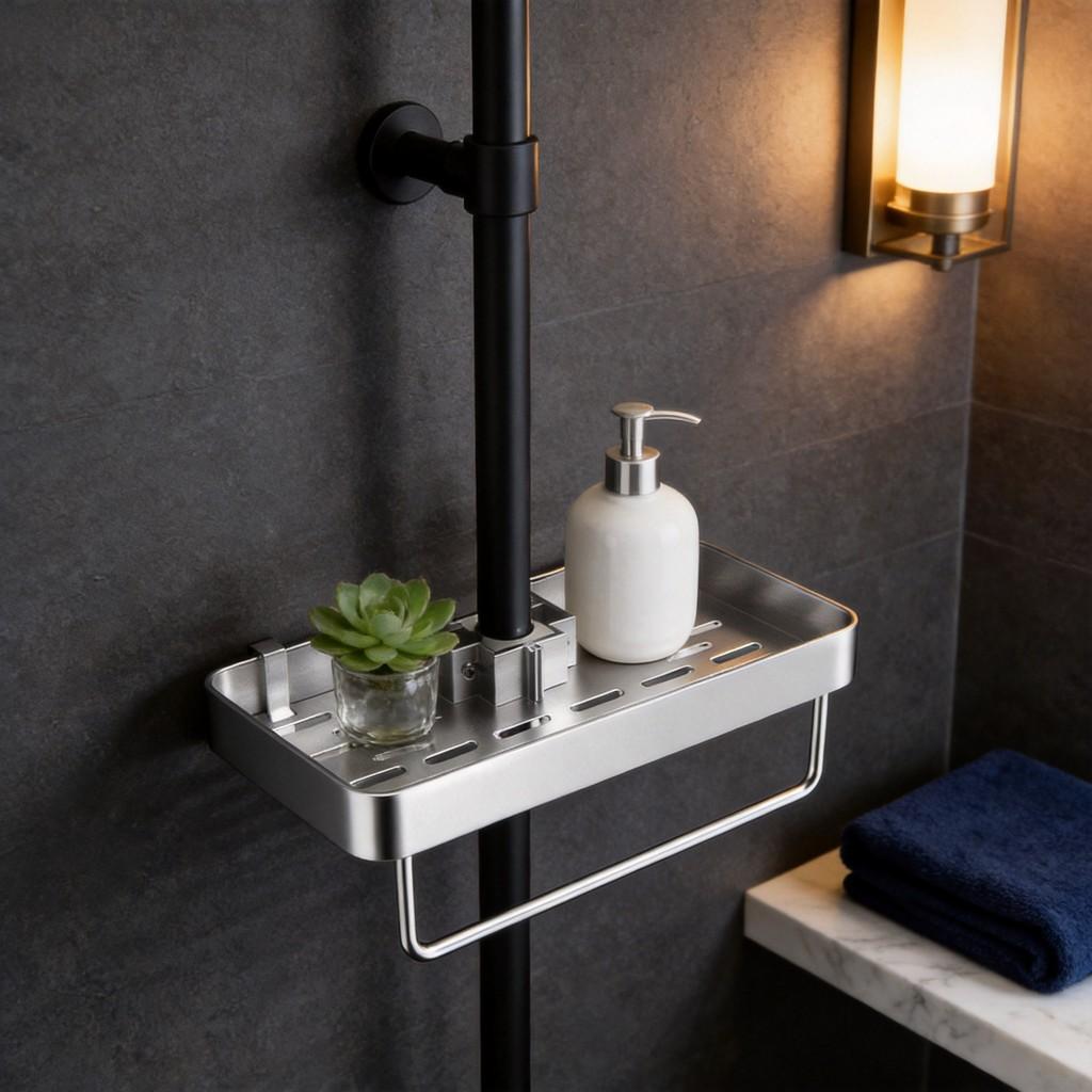Modern Minimalist Plastic Bathroom Wall Shelf With No Drilling For Shower And Kitchen Storage