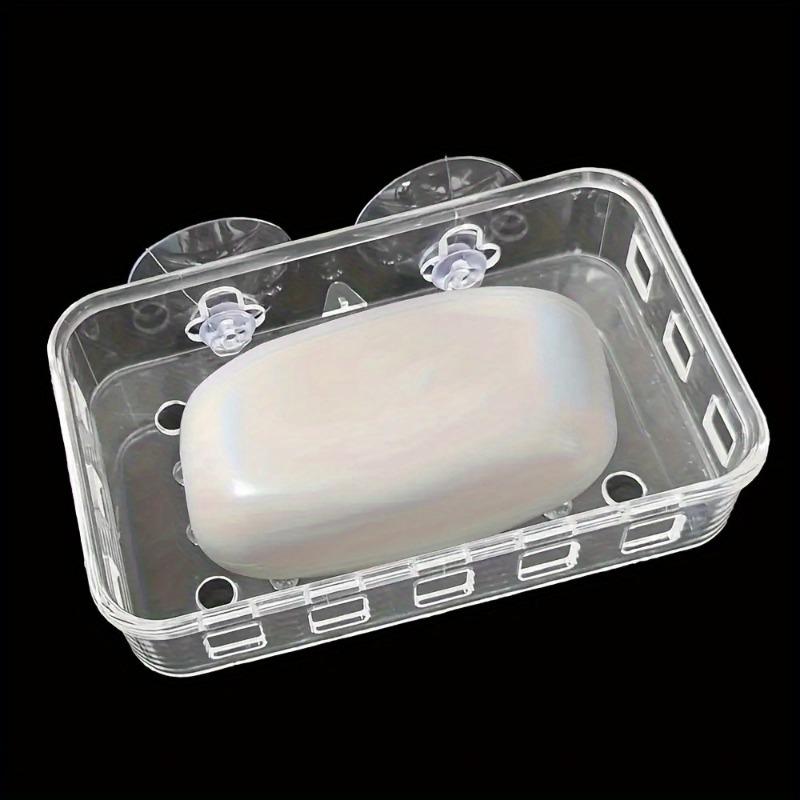 1PC Clear Suction Cup Soap Box - Wall Mounted Durable Plastic Square Storage Box | Suitable for bathrooms and kitchens, firmly fix soap
