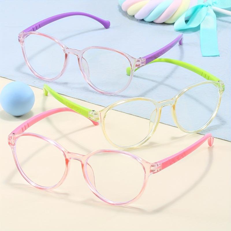 3pcs Cute and Colorful Super Light Round Glasses for Boys and Girls, Casual Classic Blue Light Blocking Glasses