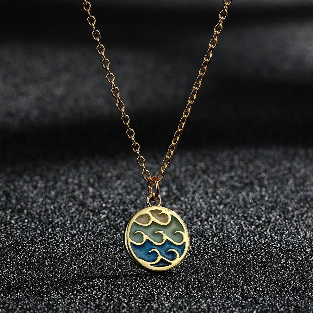 

Stainless Steel Enamel Blue Ocean Wave Pendant Necklace For Women Minimalist Dainty Jewelry Surfer Sea Memorial Gift срібний