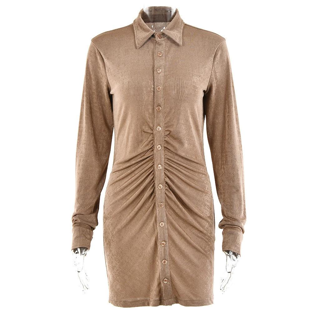 Sexy Mini Slim Dress Women Green Club Party Dress Turn-Down Collar Button Short Dresses Female Elegant Streetwear Shirt