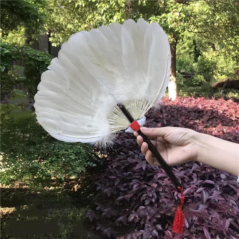 Chinese Vintage Goose Feather Hand Fan Zhuge Liang Style Kong Ming Fan Handmade Craft Fan Stage Performance Fan Baby Cool Fan