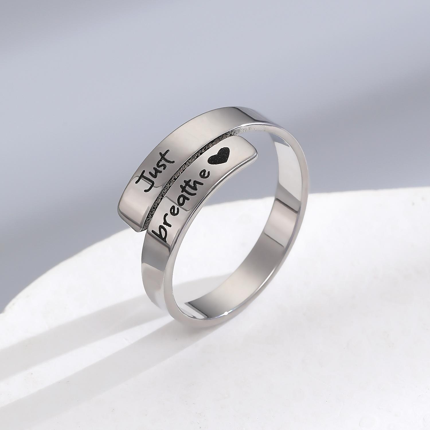 Just Breathe Engraved Double Band Ring Silver Tone for Women