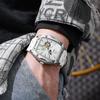 Dulunwe Tonneau Sports Men's Tourbillon Watches Starry Moon Phases Hollow Out Automatic Mechanical Watch Rubber Strap Luminous Wristwatch