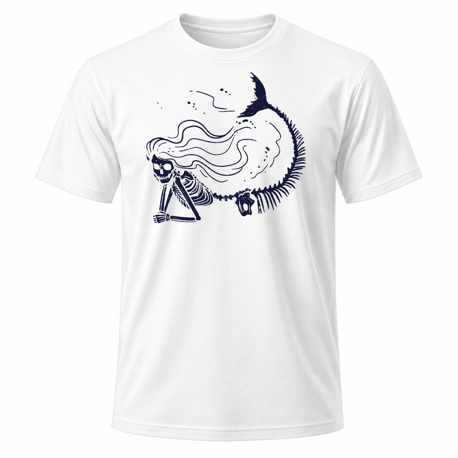 Men S White T-Shirt with Skeleton & Mermaid Graphic M