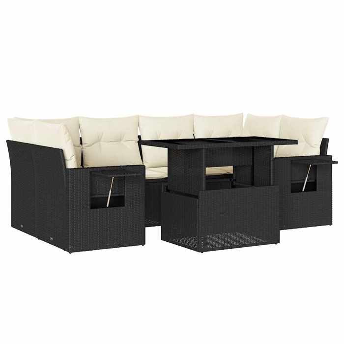 VidaXL Salon de jardin 7 pcs avec coussins noir résine tressée 3267756