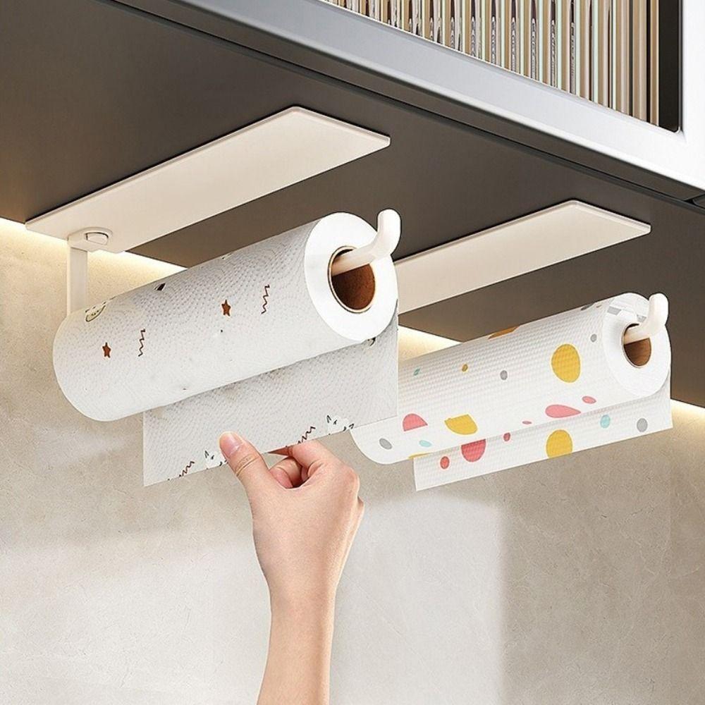 Wall Mounted Roll Paper Storage Rack Space Saving Towel Bar Rack Cling Film Storage Rack  Bathroom