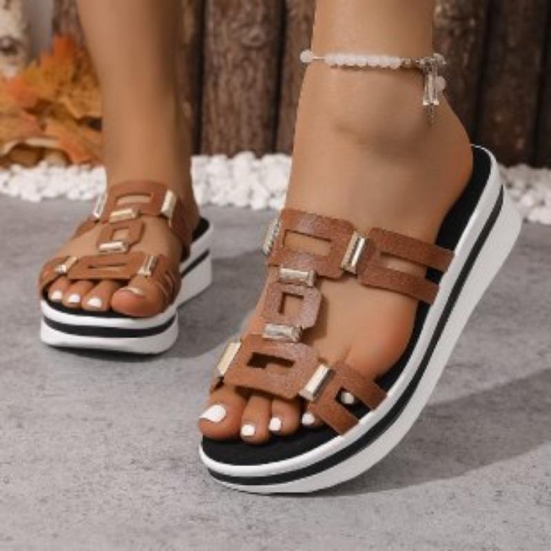 New Double-breasted Muffin Thick-bottomed One-word Slippers for Women's Leisure Going Out On the Beach Cool Slippers for Women
