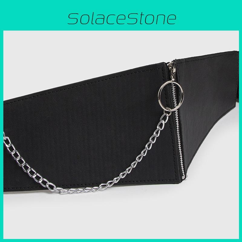Simple Decoration Chain Women Elastic Wide Belt Cummerbund For Fashion Youth