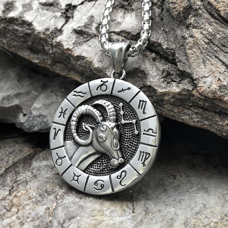 Naszyjnik Vintage Zodiac ze znakiem zodiaku dla Barana, Byka, Bliźniąt, Raka, Lwa, Wagi i Skorpiona - Biżuteria męska