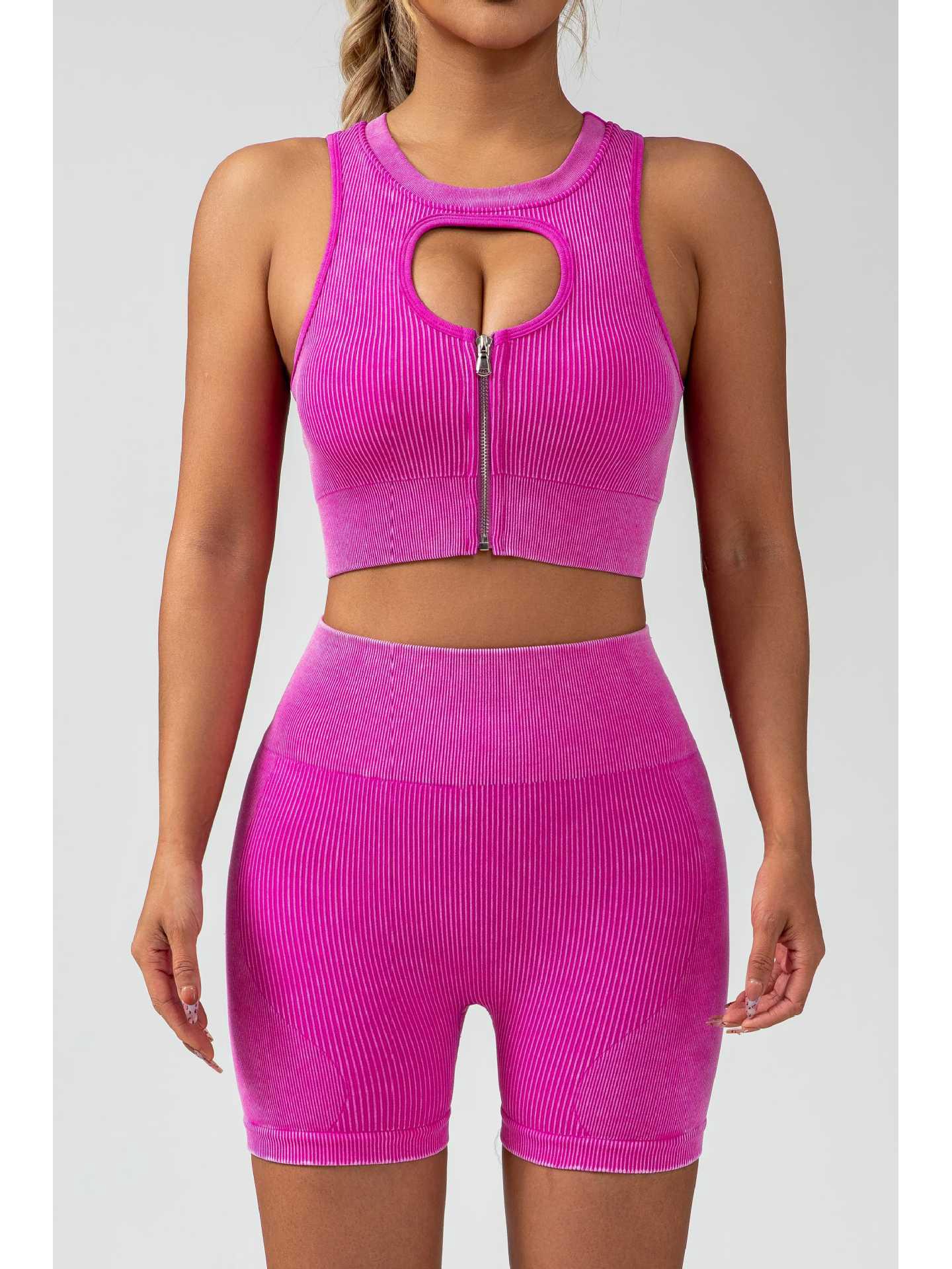 

«Женский фитнес-набор»: Шорты для йоги Frosted Yoga, брюки с высокой талией и присборенными бедрами длиной 3/4, бесшовный жилет на молнии. Large