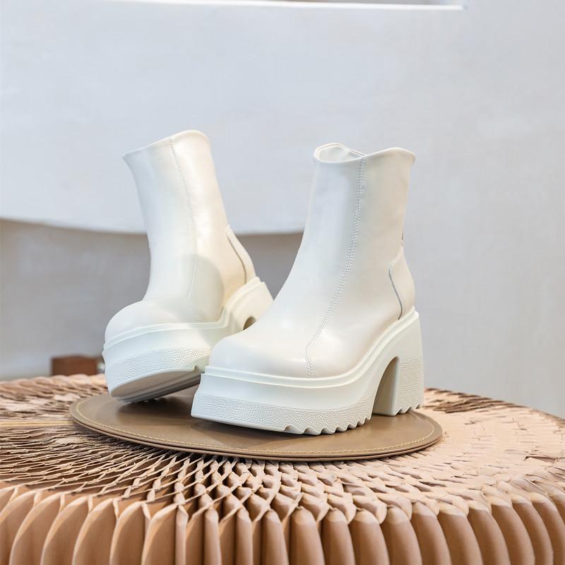Mote AIYUQI Dame Høye Hæler Støvletter Ekte Skinn 2025 Ny 10cm Hæl Høye Dame Støvletter Plattform Britisk Stil Mote Støvletter Damer