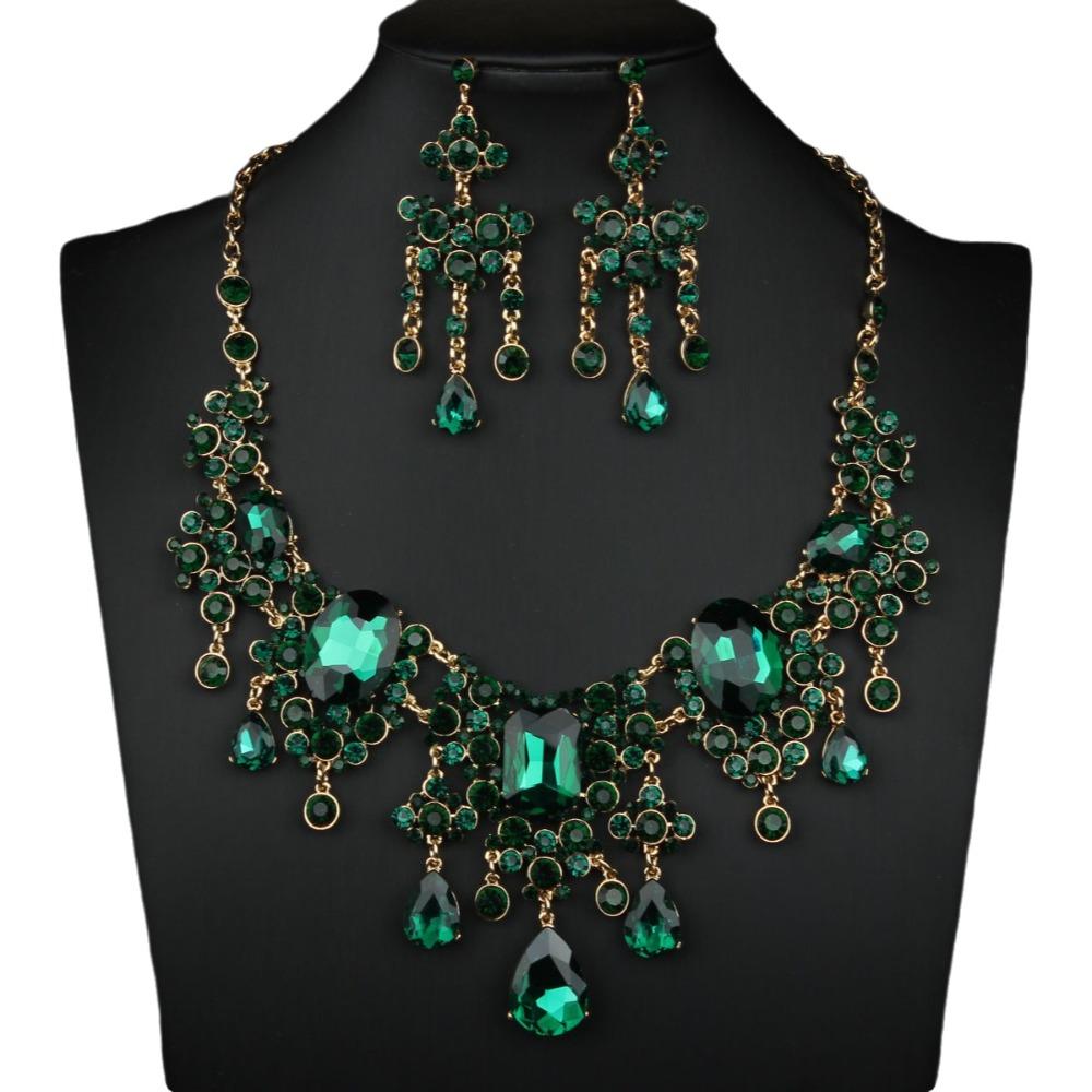 Shiny Necklace Earrings Set Baroque Wedding Bridal Accessories Rhinestone Jewelry Set Prom Event