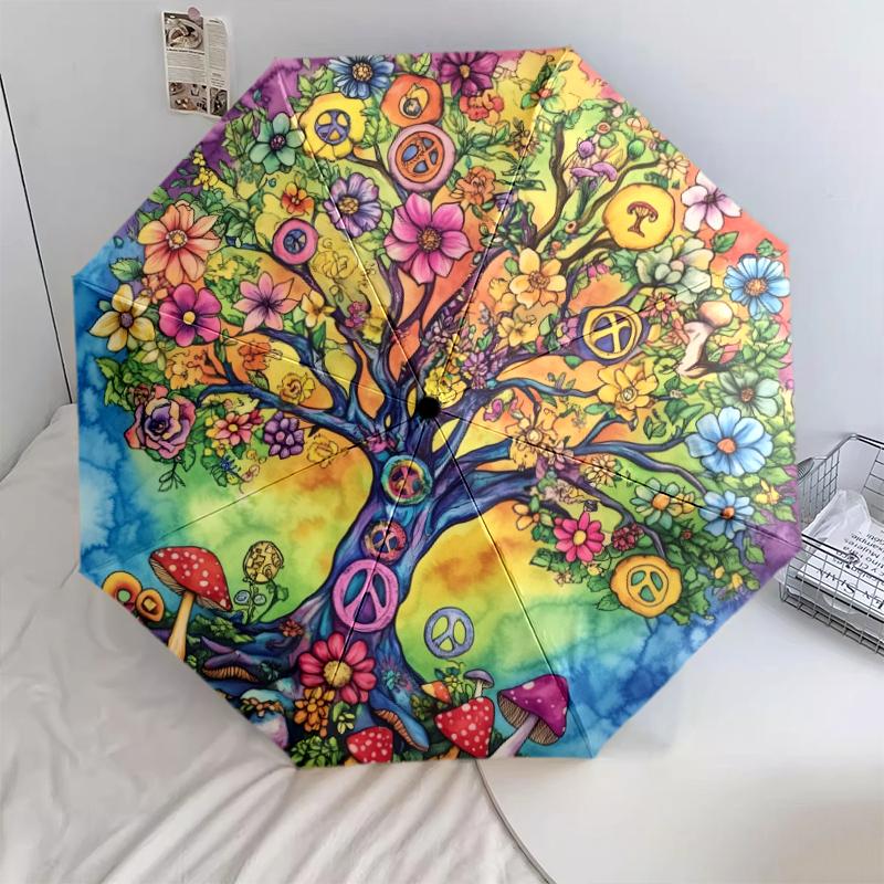 1 PC Automatic Folding Umbrella - The Mysterious Tree of Life Pattern, Portable & Foldable Design with 8 Ribs, Christmas Birthday Gifts