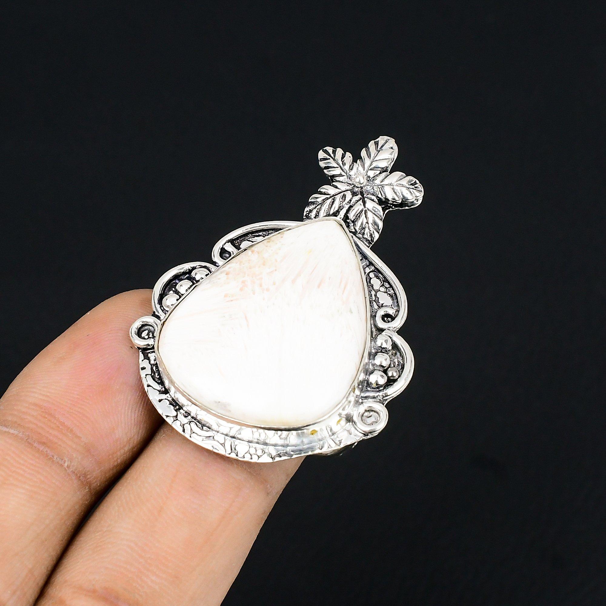 925 Silver Scolecite Stone Wedding Flower Statement Promise Wife Ring Jewelry 9