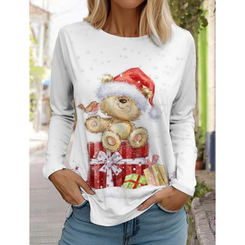 Móda Vánoce Sněhulák Dámské Tričko s dlouhým rukávem 3D vzor Podzimní Santa Claus Dámský Top Harajuku Pulovr Oblečení