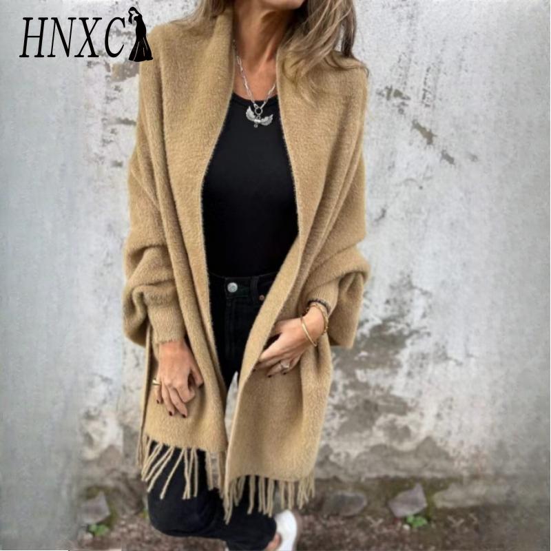 

HNXC Женский осенне-зимний плащ-накидка из искусственного норкового бархата с кисточками, однотонный, утолщенный, теплый, летучая мышь M хаки