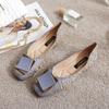 Square Head Large Size Single Shoes Women's Square Buckle Soft Flat Bottom One Pedal Doudou Shallow Mouth Large Size Ladyshoes Size 34-42