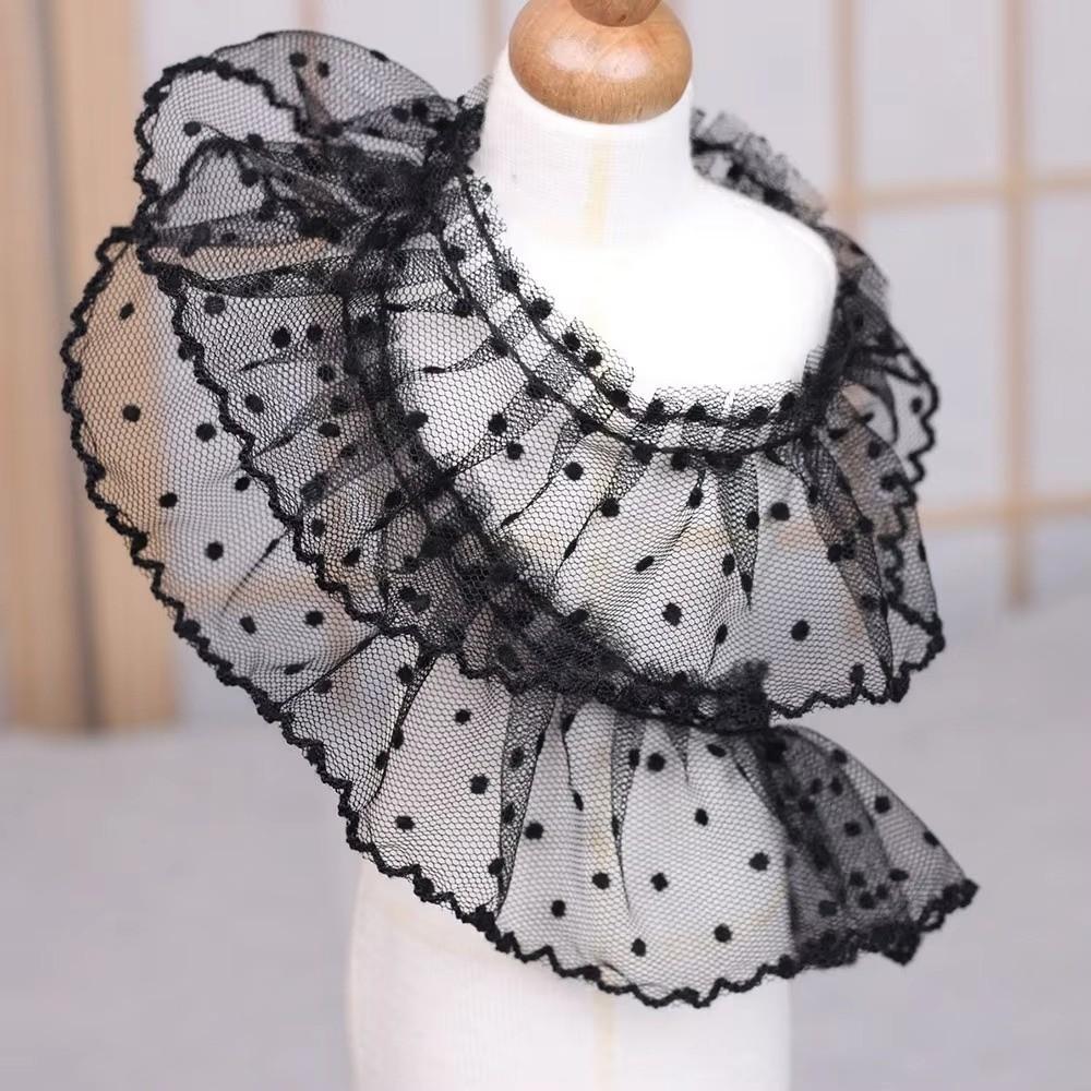 Elegant Pleated Lace Trim Vintage Polka Dot Mesh Ribbon Lace Fabric Ribbon  Dress Accessories