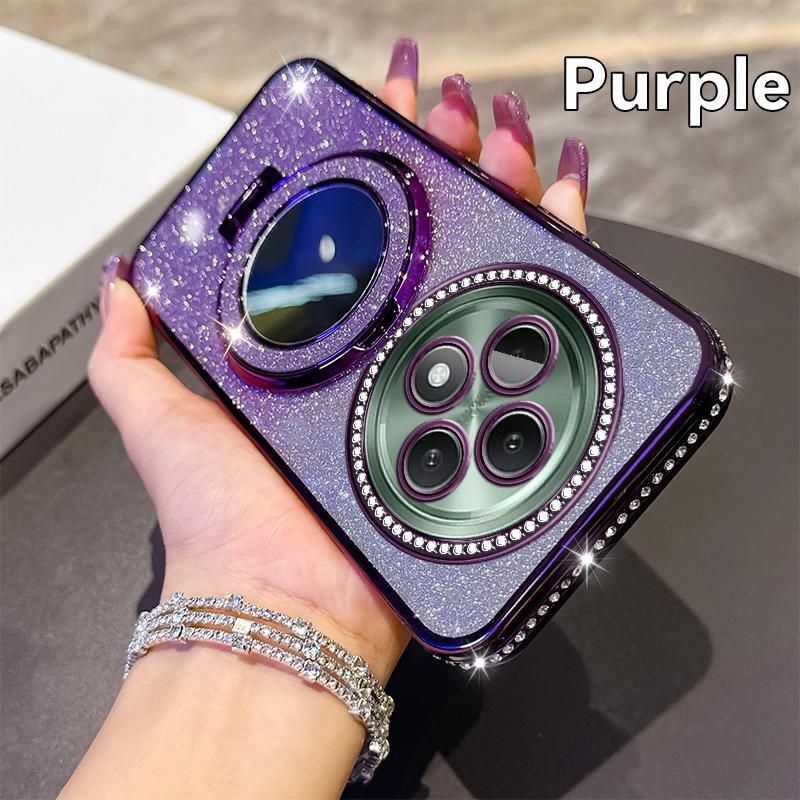 KEYSION Luxury Glitter Jewelled Magnetic Phone Case for OPPO Reno12 F 5G Makeup Mirror Stand Shockproof Cover for OPPO Reno 12F