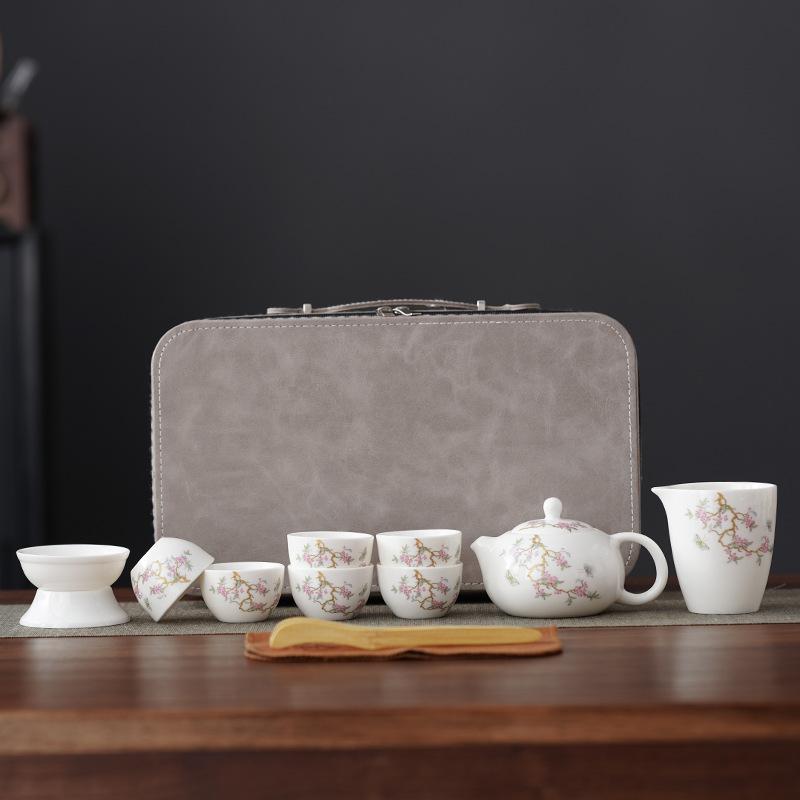 High-end Guest Tea Set Suet Jade Wisteria Flower Set