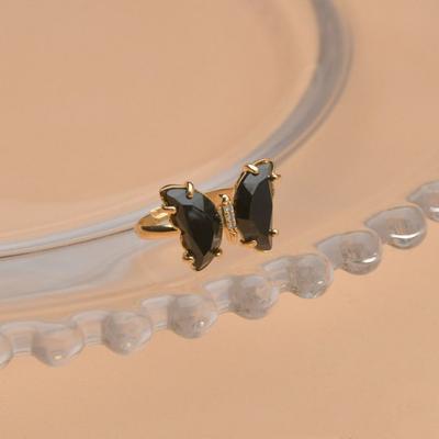 Frauen Ring Schmetterling Form Klar Strass Öffnung Einstellbar Ring Schmuck Poliert Braut Hochzeit Party